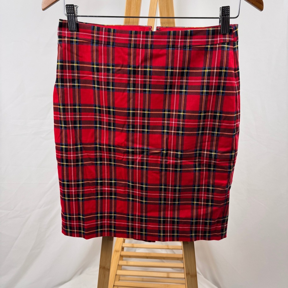 J.Crew Pencil Skirt Women 4P Red Plaid Tartan Cotton Blend Stretch - Picture 3 of 9